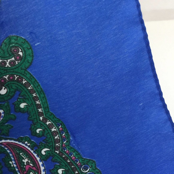 Laura Borghese Italy Designer Colorful Paisley Square Scarf Blue Green Pink Vtg - Picture 8 of 9